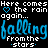 A static digital artwork featuring repeated text in blue and white on a black background, with heart symbols and dotted lines. The phrase "Here comes the rain again..." appears above larger repeating "falling from the stars" text.