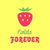 Pixelated strawberry icon with green leaves on top, set against a yellow background, featuring stylized text below the fruit.