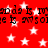 Red background with white stars and repeated black text reading "mada is mada is mada" and "me is anyone is anyone" in pixelated font.