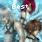 Pixelated anime-style image of two characters lying on a blue patterned background with text reading 'Best friends forever' in white pixel font.