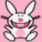 Pixelated bunny with white fur, pink nose and mouth, blue eyes on a light pink background; alternate version has black background with red accents.