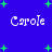 Blue background with green plus signs and four instances of the name 'Carole' in white pixelated text arranged in a