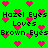 Green background with pink pixelated hearts scattered throughout, overlaid with repeated text 'Hazel Eyes Loves Brown Eyes' in black blocky font.