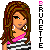 A 5x4 contact sheet of pixel art frames showing a cartoon woman with long brown hair, wearing a striped top and pink shoulder strap, in various poses with subtle animation effects like heart and sparkle graphics.