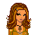 Pixel art contact sheet showing a female character with long brown hair wearing an orange top and blue flared pants, alongside the text "Aquarius" in yellow font on gray background.