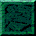 Two side-by-side pixelated frames show a dark teal background with black abstract shapes and a bright green glowing line forming a square spiral pattern.