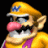 Four-frame animation contact sheet of Wario character with yellow hat, pink nose, mustache, and purple overalls against black background.