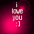 Pixelated text 'i love you :]' on a pink-to-black gradient background with shifting light effects.