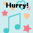 Pixelated icon with light blue background featuring musical notes, stars, and hearts; text reads 'Hurry!', 'Lets', and 'Go<3' in black.