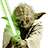 Yoda holds a green lightsaber, with pixelated text reading 'use the force... with it you can get...' and 'ice cream!!!' on black background.
