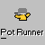 Animated contact sheet of a yellow stick figure running with gray hat across 8 frames arranged in 3x3 grid, each frame labeled "Pot Runner" text below.