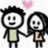 Pixelated cartoon couple holding hands under a pink heart, with red text 'je', 'and', and 'emisa' on a pink background.