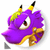 Pixelated purple creature with yellow accents, two horn-like protrusions, and a single visible eye showing brown pupil.