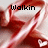 Red satin ribbon with small white hearts on a light background, displaying pixelated text that changes across frames.