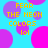 Pixelated image with cyan background, purple and pink circles, yellow text reading FEAR THE NEON COLORS lol repeated across the scene.