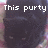 A pixelated image of a dark cat with white text reading "This purty kitty is all mine!!" across four