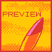 Pixel art icon with yellow background, red border, and diagonal rocket graphic featuring pink and orange segments.