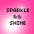 Pixelated text "SPARKLE && SHINE" on a pink gradient background with white light effects.