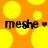 Pixelated orange background with yellow circles and repeated "meshe" text in black font.