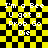 Yellow and black checkered background with white pixelated text reading "I'm a Bee U got a Prob Go Die" in four repeated sections, animated distortion effect on right side.