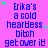 A static digital image with a bright pink background displays repeated blue text reading "Erika's a cold heartless bitch get over it" accompanied by small green and purple stars.