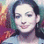 A woman with dark hair and light skin appears in three distinct facial expressions across a