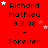 Red background with repeated text blocks showing 'Richard Mathieu 9.3.08' and 'Forever' in black, interspersed with white and pink star shapes.