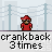Animated sequence of a red-clad character performing crankback motions against a light blue background with repeated text below