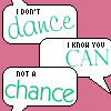 A static image of repeating speech bubbles on a pink background with green and white text.