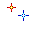 Pixelated star-shaped icons in blue, red, and white on gray background, varying in size and detail