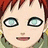 Pixelated anime-style character face with red hair and light blue eyes, surrounded by red text and heart symbols on black background.