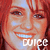 Pixelated close-up of a smiling person with red hair, showing two side-by-side faces with text labels below each.