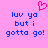 Pixelated text on pink background with blue letters and a red heart symbol above the words.