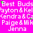 A static image with a bright pink background displaying repeated text in white and green, including names like 'Jenna', 'Payton & Kel', 'Kendra & Cxendra', and 'Paige & Mik'