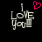 Pixelated text 'I LOVE you' in white with a pink heart above the 'I', displayed on black background.