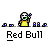 Animated contact sheet of a yellow stick figure mascot performing various actions with 'Red Bull' text below each frame on gray background.