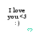 A static image displays "I love you <3 :)" text with a green heart symbol, arranged in a of six identical copies on white background