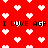 Red background with white pixelated hearts and repeated black text reading 'I LUV AGE' in two horizontal lines.