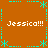 Brown background with cyan decorative border and four instances of "Jessica!!!" text in white pixelated font.