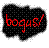 Pixelated red text 'boqus' on a black dotted background with gray pixelation around edges.