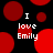 Black background with red circular shapes and white text reading "I love Emily" in four positions.