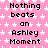 Pink background with white star pattern and repeated black text "Nothing beats an Ashley Moment" in pixelated font.