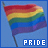 six shows a rainbow flag waving against a blue sky, with the word 'PRIDE' below each in varying color schemes