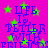 A static image with a bright pink background, green stars, and blue text reading "LIFE IS BETTER WITH FRIENDS" repeated in a pattern