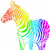 A pixelated horse silhouette rendered in a rainbow gradient from red to purple, standing against a white background with no visible text or additional elements.