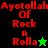 Pixelated red text "Ayotollah Of Rock n Rolla" on split black and green backgrounds with star symbols changing from green to black.