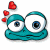 Pixelated teal creature with large eyes and three red hearts floating above its head on a white background, next to green text reading 'Original Icons .com' on dark green.