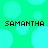 Green background with cyan circles and four instances of the text "SAMANTHA" in black pixelated font.