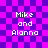 Pixelated text 'Mike and Alanna' on a purple-pink checkered background with visible pixelation artifacts.