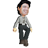 Animated sequence of a cartoon character in gray shirt and dark pants performing walking motion against plain background.